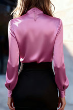 Solid Color Satin Long-sleeved Casual Tie-front Shirt