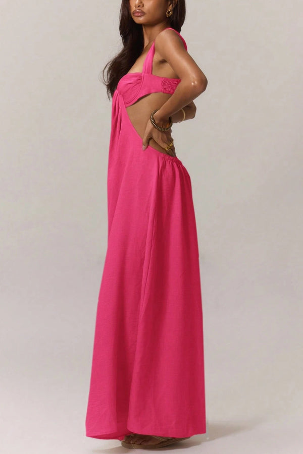 Solid Color Casual Camisole Loose Stretch Wide-leg Jumpsuit