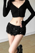 Solid Color Sequin Low Rise Shorts