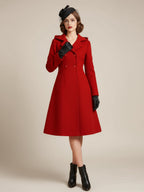 Vintage Hooded A-line Double-breasted Woolen Midi Coat For Women 2026