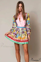 Floral Print Blouse and Pleated Skirt Set