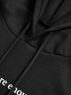Letter Print Kangaroo Pocket Drawstring Oversized Hoodie