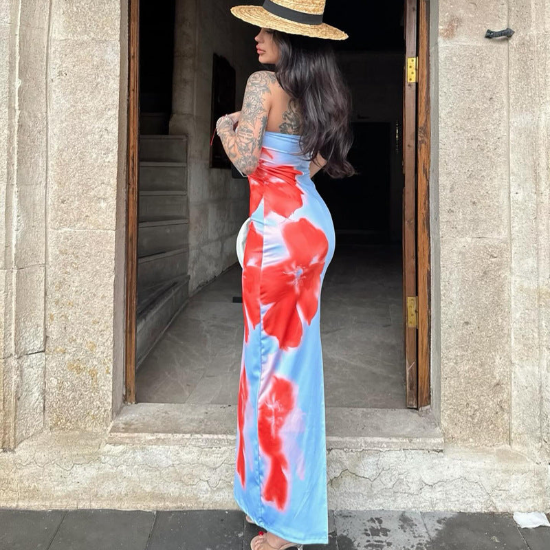 Gabriela Statement Long Dress with a Slit in a Contrasting Color Evening Wear Edit