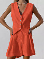Button Down Vest and Shorts Set