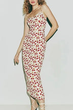 Cherry Print Spaghetti Strap Bodycon Midi Dress