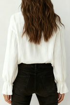 Solid Color Patchwork Lace Lapel Long-sleeved Button Casual Shirt