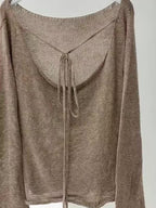Solid Color Backless Lace Up Long Sleeve Knit