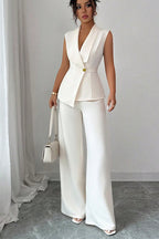 Solid Asymmetric Two Piece Vest Pants Set