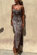 Tie Dye Print Crisscross Back Spaghetti Strap Bodycon Maxi Dress