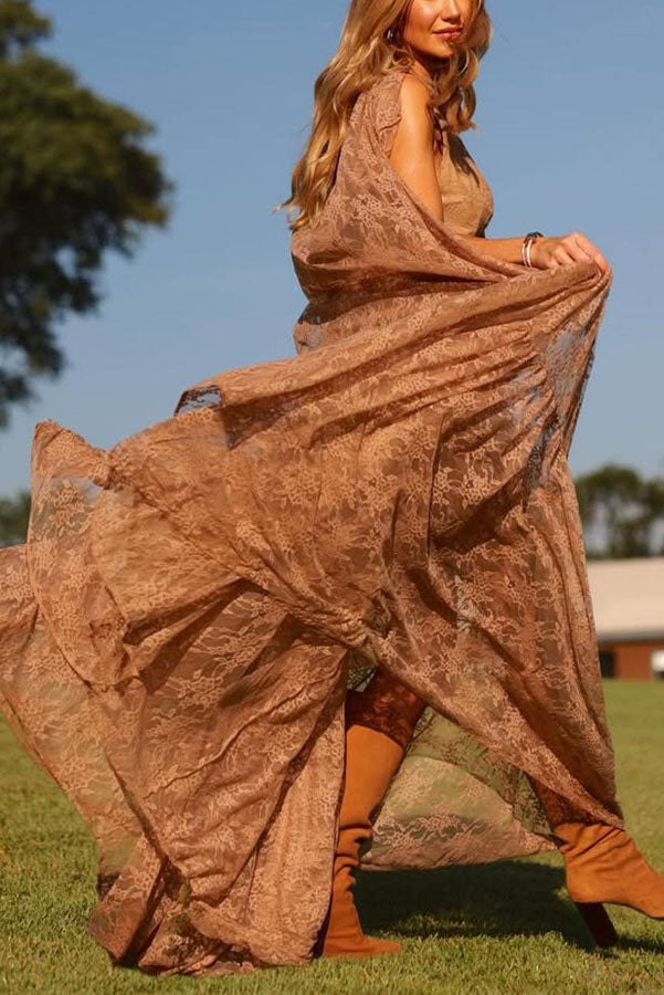 Carissa Floral Lace High Low Maxi Cape