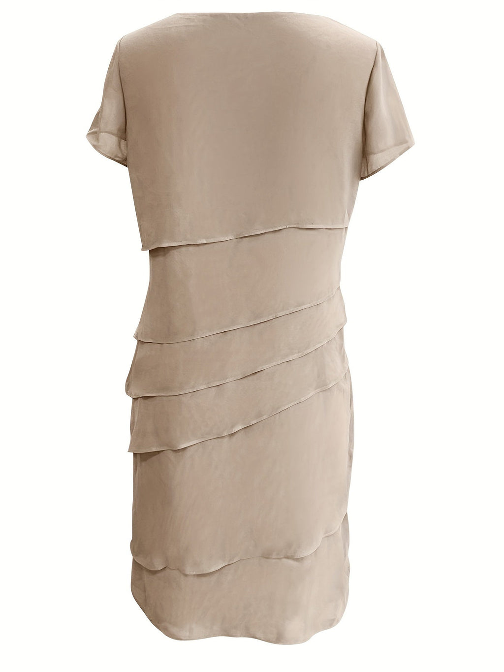 Cecilia Boutique Cotton Layered Trim Round Neck Short Sleeve Evening Dress for Women Chic Silhouette Collection