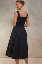 Black Embroidered Sleeveless Midi Dress
