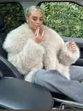 Faux Fur Coats Cozy Winter Women Chic Eco-friendly Fur Jacket In Burgundy