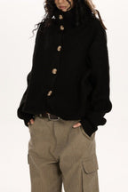 Button Collar Retro Slouchy Knit Cardigan