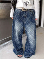 Stripe And Check Print Women'S Jeans