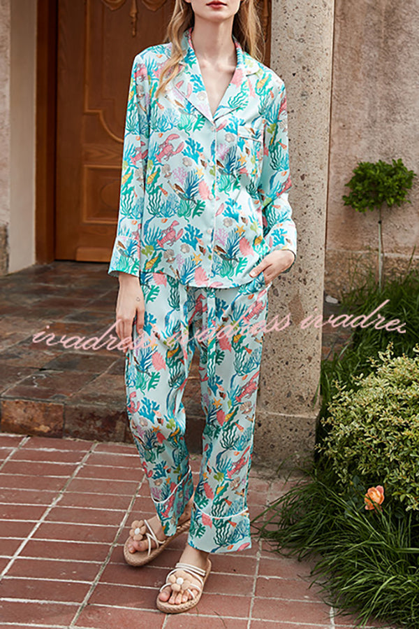 Underwater World Printed Home Long Sleeve Two Piece Set