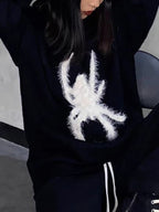 Plush Spider Print Loose Sweater