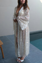 Fashionable Sequined Loose Long-sleeved Tie-front Holiday Casual Cover-up