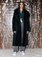 Longline Fux Fur Coat Notched Lapel Belted Eco-friendly Winter Jacket 2026