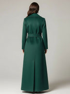 Belted Woolen Full-Length Maxi Coat With Wide Shawl Collar For Women 2026