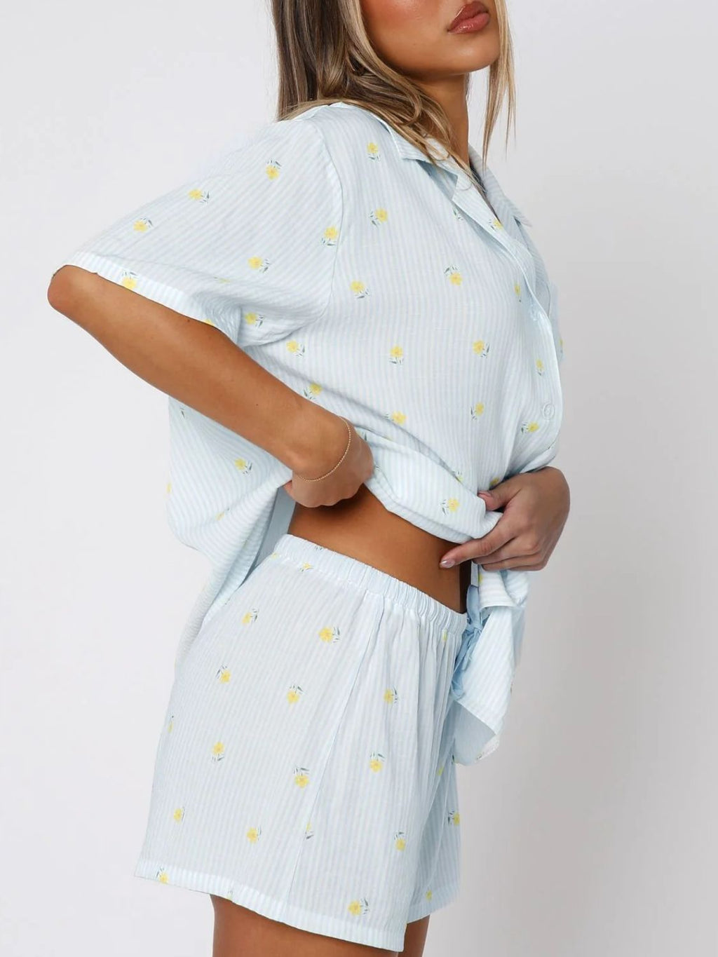 Blue Zone Planet | Valentine's Day Printed Collared Neck Short Sleeve Top And Shorts Set