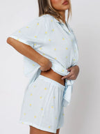 Blue Zone Planet | Valentine's Day Printed Collared Neck Short Sleeve Top And Shorts Set