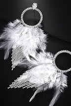 Rhinestone and Feather Tassel Earrings