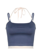 Vintage Blue Contrast Color Mock Two-Piece Camisole