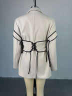 Blazer Dresses Turndown Collar Two-Tone Lace Up Long Sleeves Chic Women's Clothing Mini Dresses