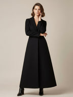 Shawl Collar Full-Length Woolen Coat With A-Line And V-Neck For Women 2026