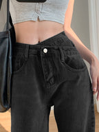 Irregular Design High Rise Boyfriend Jeans