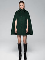 Wool Blend Cape Coat Turndown Collar Black Poncho Oversized Outerwear For Women 2026