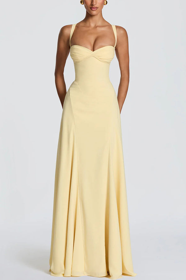 Irie Chiffon Sweetheart Neck Adjustable Straps Back Lace-up Maxi Dress