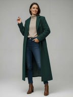 Woolen Long Straight Coat With Single-Breasted And Classic Notch Lapel For Women 2026