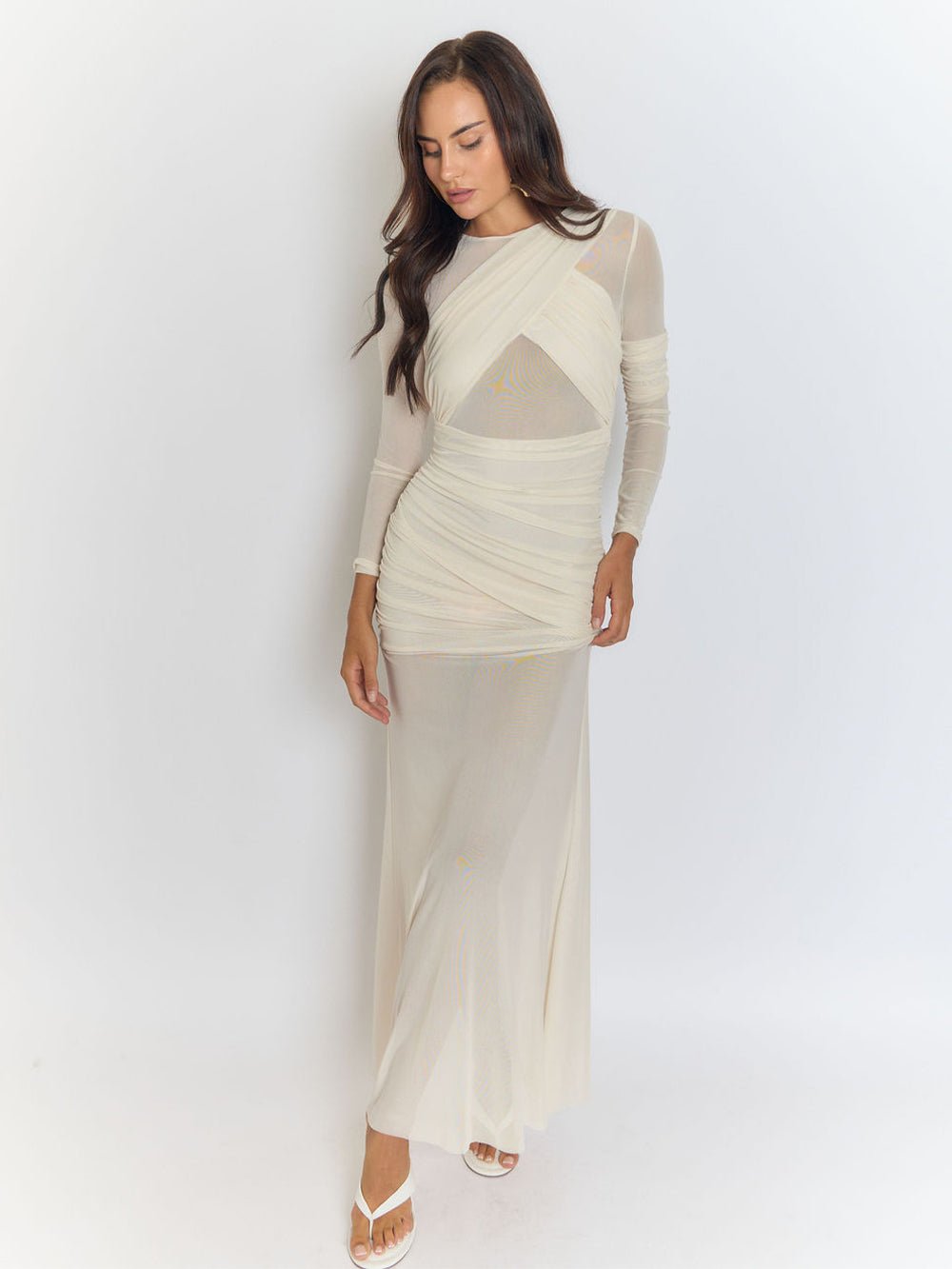 Cecilia Mesh Maxi Dress In White