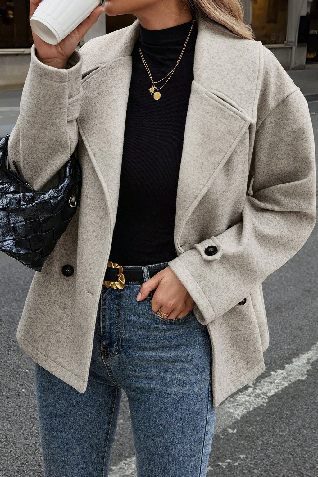 Cropped Wool Blend Oversized Coat