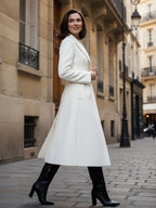 White Woolen Double-Breasted Midi Coat With Sharp Lapel And X-Line For Women 2026
