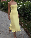 Strapless Tube Ruffle Hem Bodycon Midi Dress