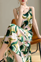 Satin Floral Print Spaghetti Strap Cami Slip Midi Dress