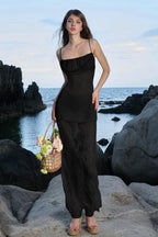 Lace Mesh Cami Ruffle Bust Tiered Layer Skirt Maxi Dress