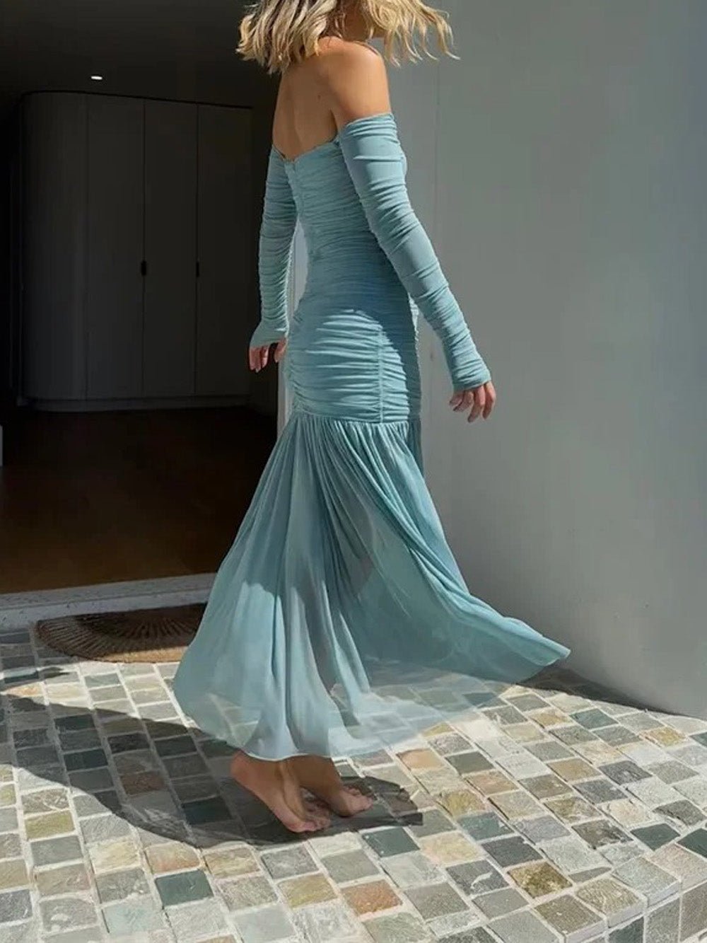 Celeste Off-Shoulder Pleated Maxi Dress