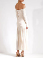 Celeste Off-Shoulder Pleated Maxi Dress
