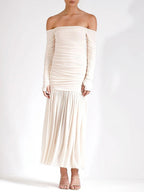 Celeste Off-Shoulder Pleated Maxi Dress