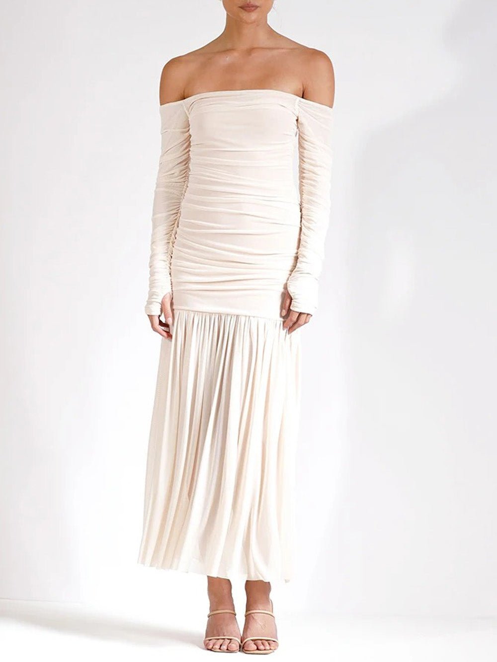 Celeste Off-Shoulder Pleated Maxi Dress