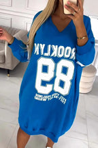 Brooklyn 89 Graphic Stripe Sleeve Oversized Sweatshirt Mini Dress