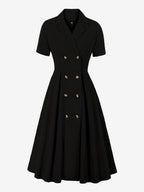 Vintage 1950s Swing Dress for Women - A Line Double Breasted Lapel Collar Rockabilly Midi Tea Dress - Summer Cocktail 2026
