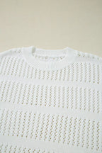 3/4 Sleeve Open Knit Mesh Detail Pullover Sweater