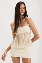 Square Neck Sheer Chiffon Babydoll Top and Bodycon Mini Skirt Set
