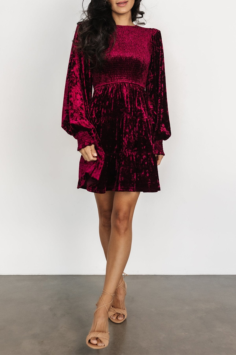 Piper Timeless Casual Daily Ruffle Velvet O Neck a Line Dresses (4 Colors) Elevated Occasion Wear