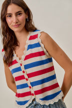 SO ME Fourth Of July Stripe Button Down Vest Top